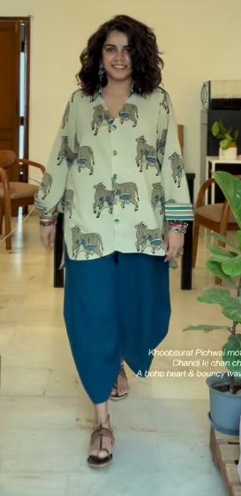 Pichwai Inspired Cow Print Pure Cotton Anti-Fit Shirt