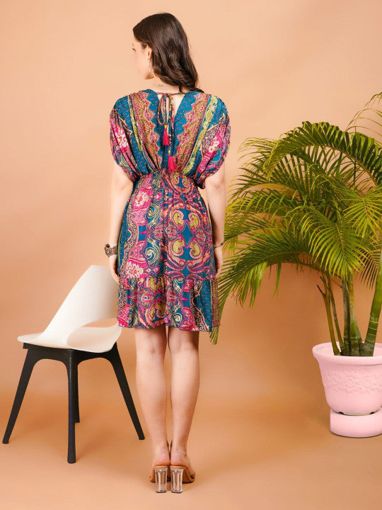 Radiant Glow Paisley Print Boho Mini Dress