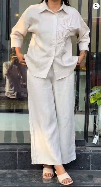 Modern Linen Floral Applique Co-Ord Set