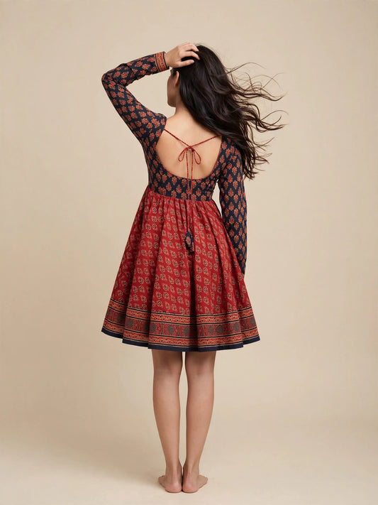 Aurelia Floral Print A-Line Mini Dress – Navy & Red