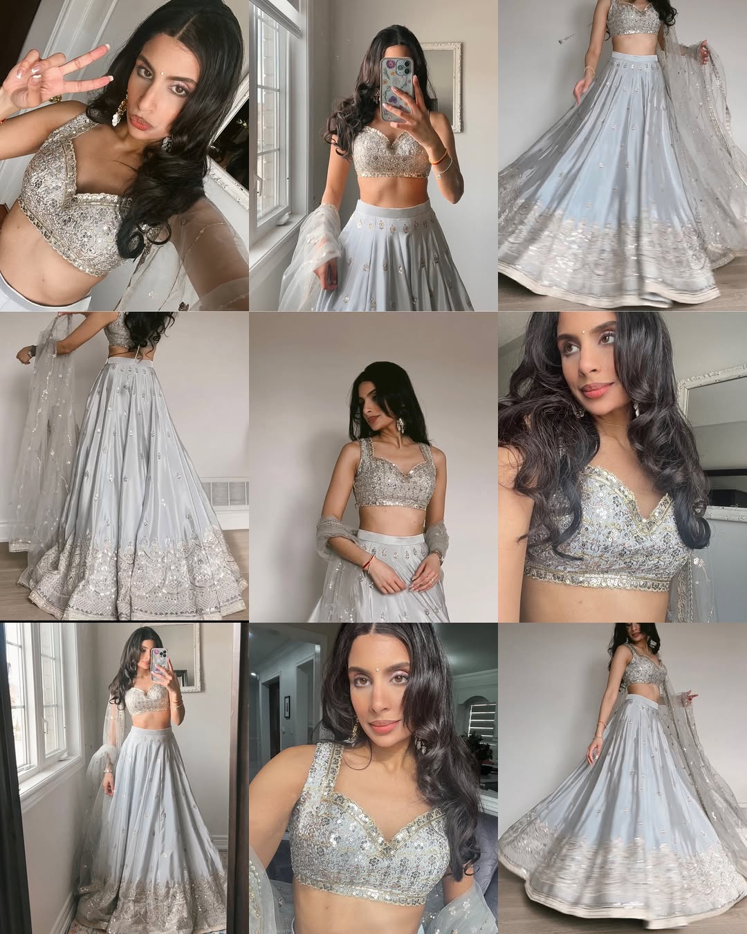 Silver Grey Sequins Embroidered Lehenga Choli with Net Dupatta