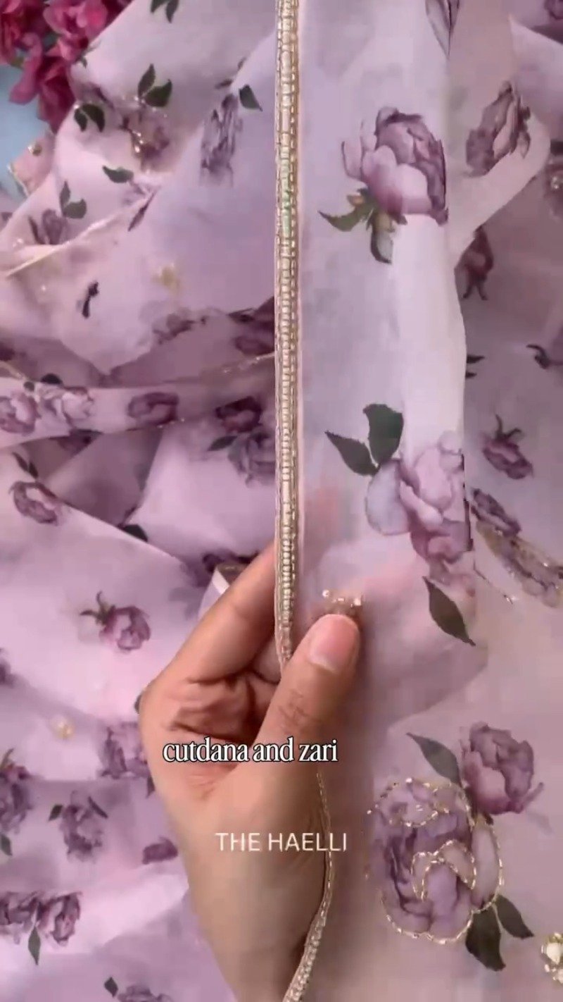 Floral Organza Hand-Embellished Suit Set – Available in Dusty Pink