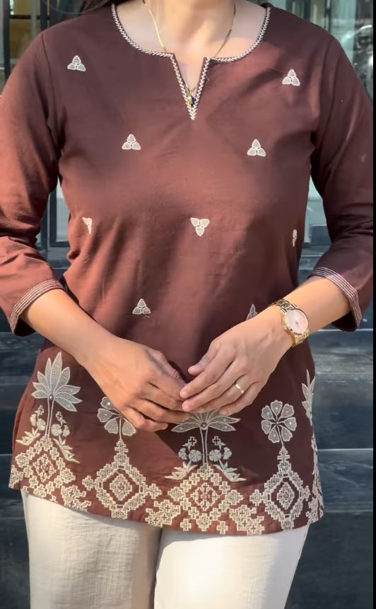 Women’s Floral Embroidered Pure Cotton Tunic and Trouser Set