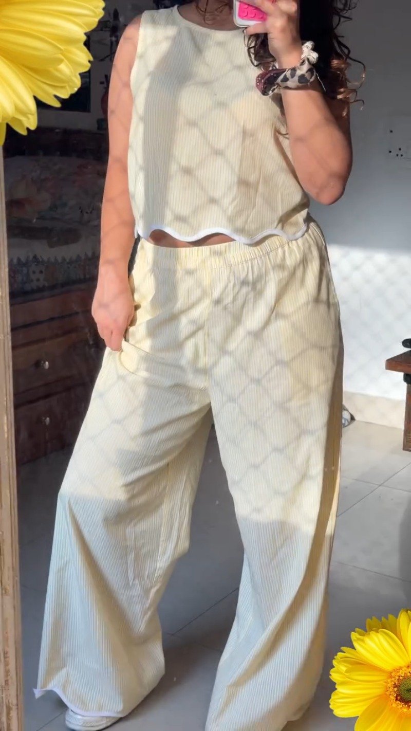 Sunshine Stripe Co-Ord Set with Scalloped Hemline
