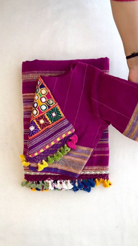Multicolor Kutch Bhujodi Weave Handloom Cotton Stole