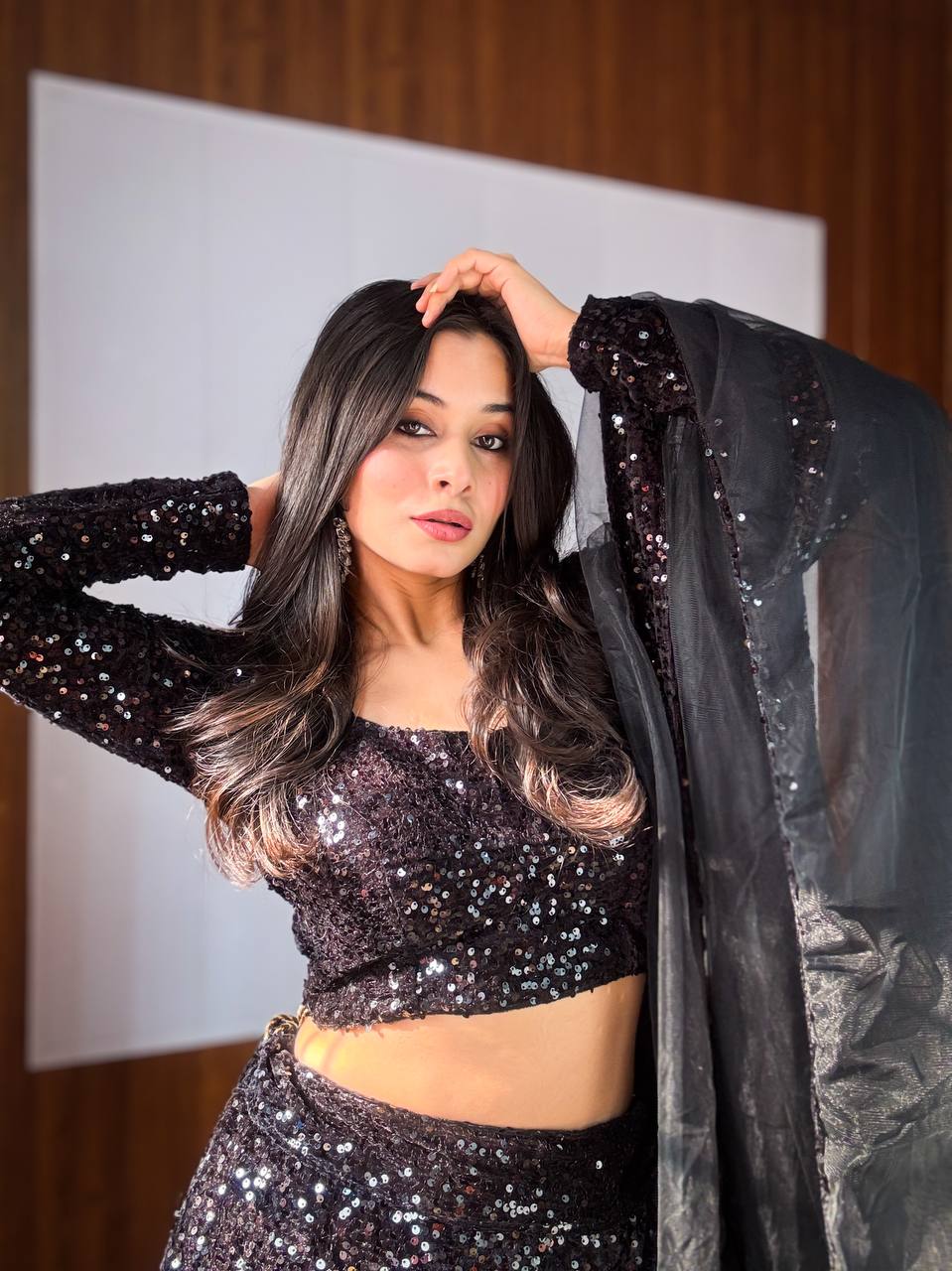 Party Wear Black Color Sequine Work Lehenga Choli
