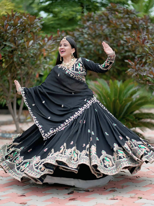 Designer Black Color Embroidered Lehenga Choli Set