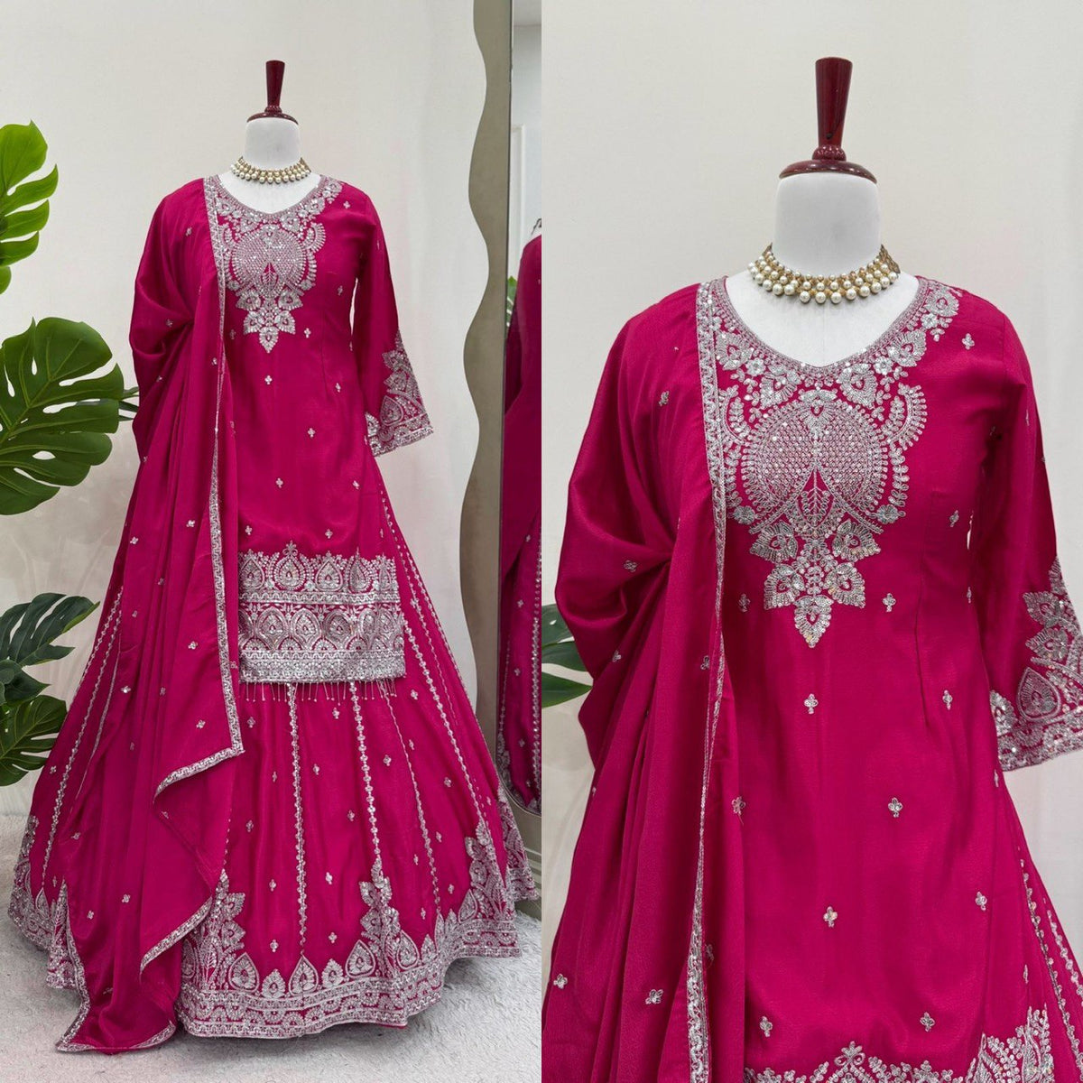 Attractive Pink Color Embroidered Designer Top With Lehenga