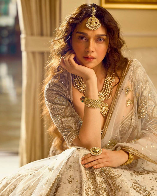Luxurious Beige Color Bridal Wear Lehenga Set