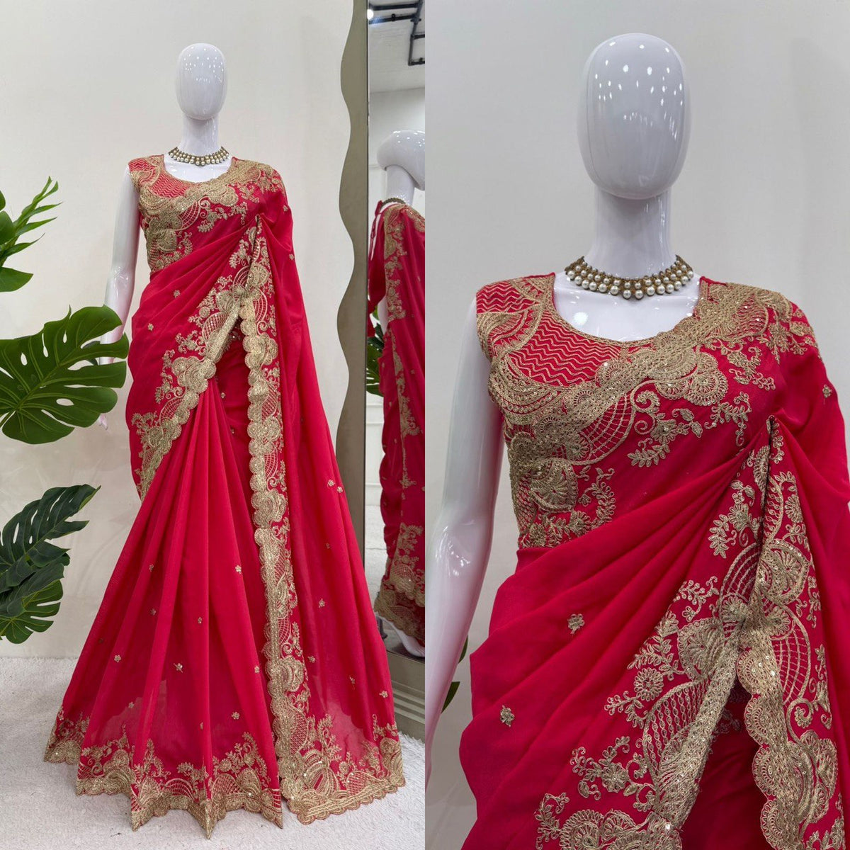 Fnction Wear Red Color Vichitra Silk Coding And Sequin Embroidery Work Saree