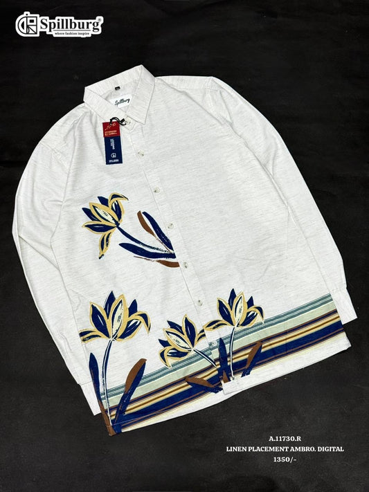 Spillburg Off-White Linen Digital Placement Floral Print Shirt
