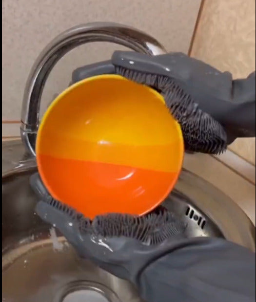 Silicone Dishwashing Cleaning Gloves with Scrubber