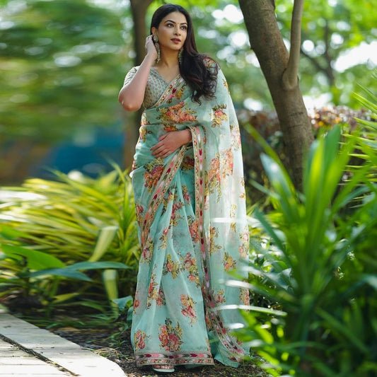Festive Wear Pista Green Color Tibby Silk Thread And Sequence Work Designer Saree