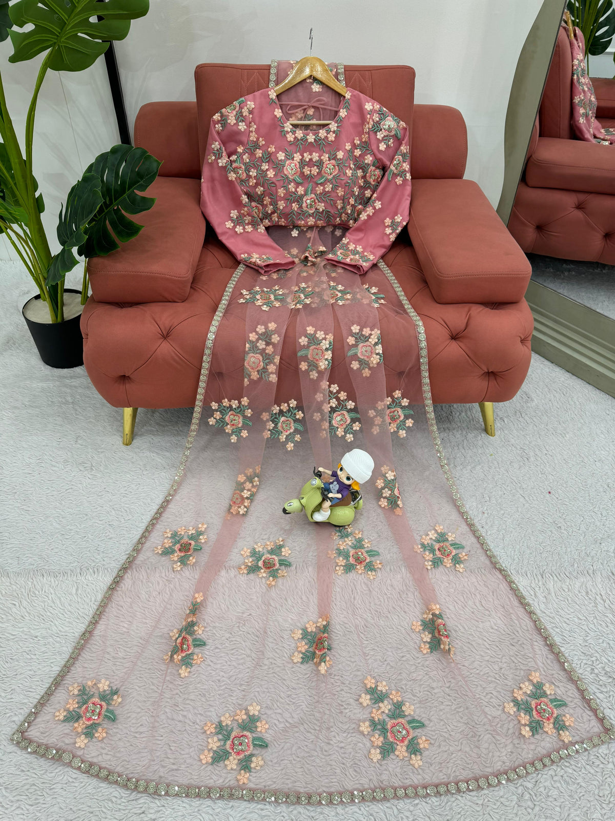 Wedding Wear Baby Pink Color Soft Net With Thread And Sequence Work Saree