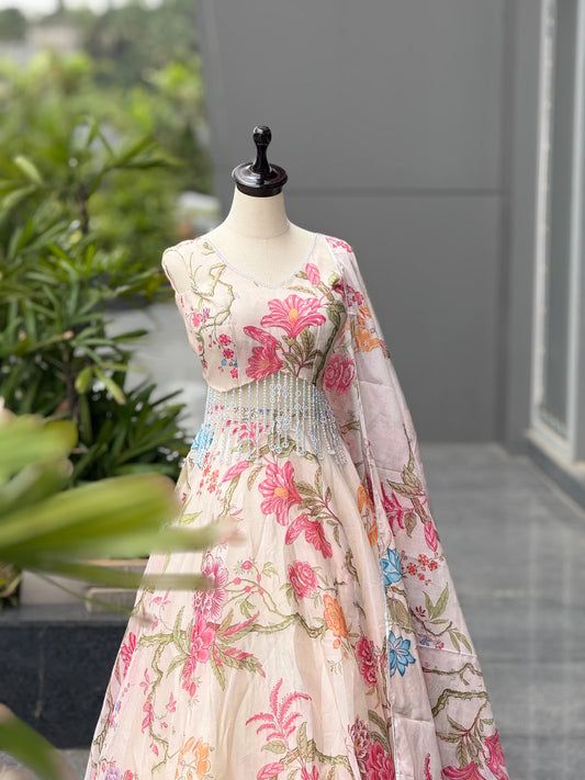 Gorgeous Cream Color Jimmy Organza Lehenga Set