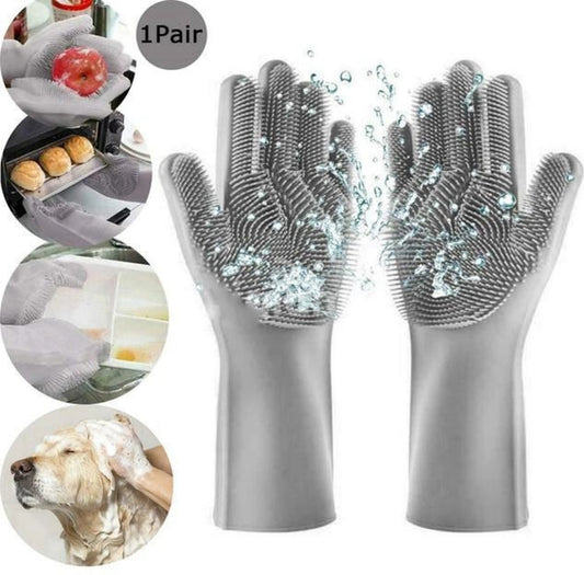 Silicone Dishwashing Cleaning Gloves with Scrubber