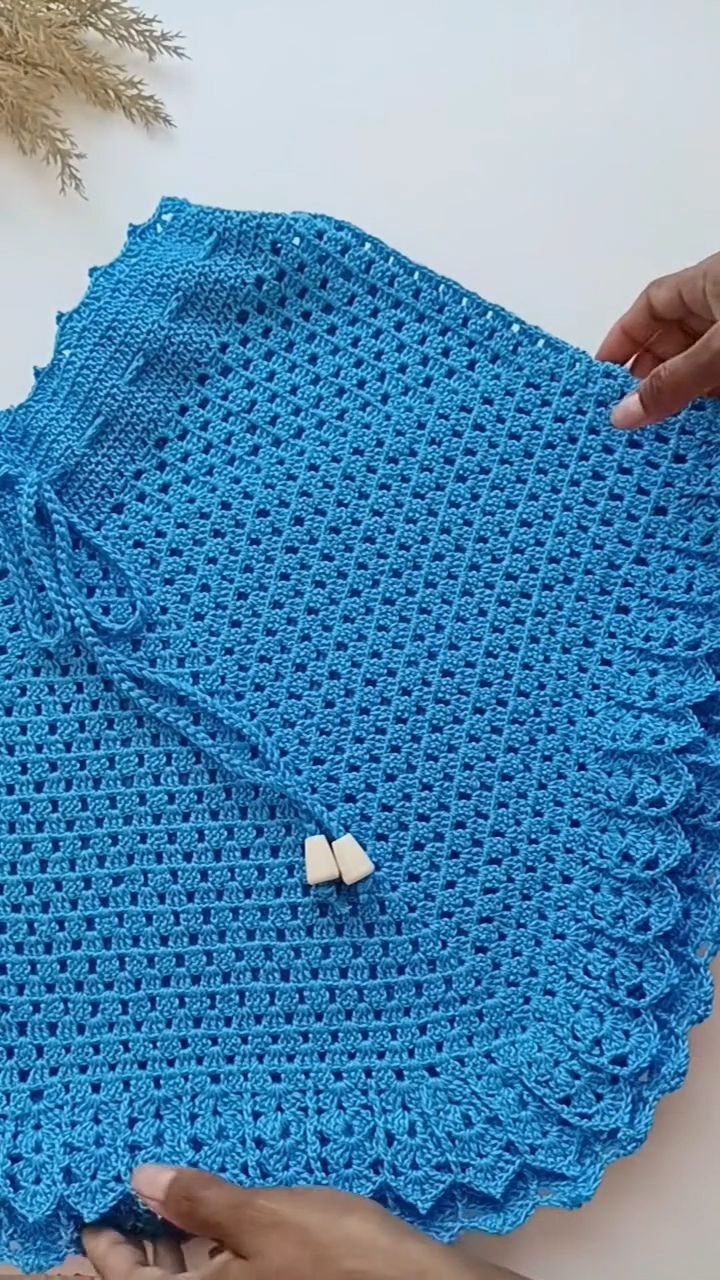 Blue Hand-Crocheted Lace Bikini Top