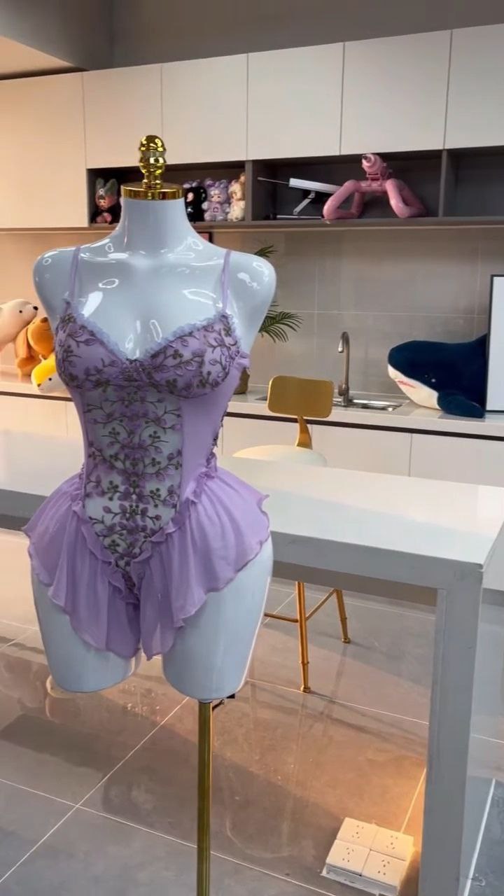 Floral Embroidered Sheer Babydoll Lingerie Dress