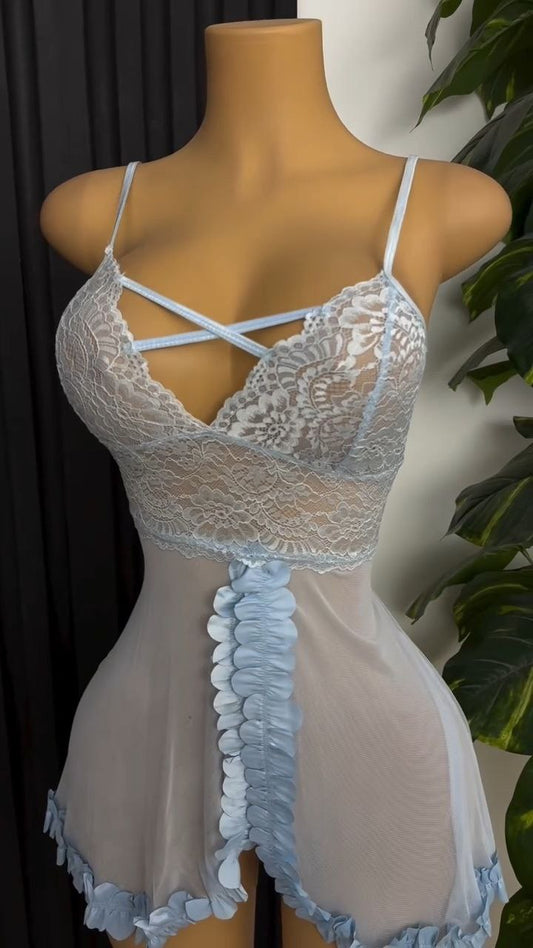 Sheer Lace Babydoll Nightdress with Ruffle Trim