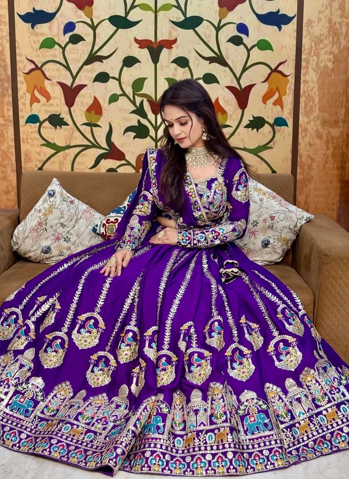 Royal Purple Embroidered Designer Lehenga Gown