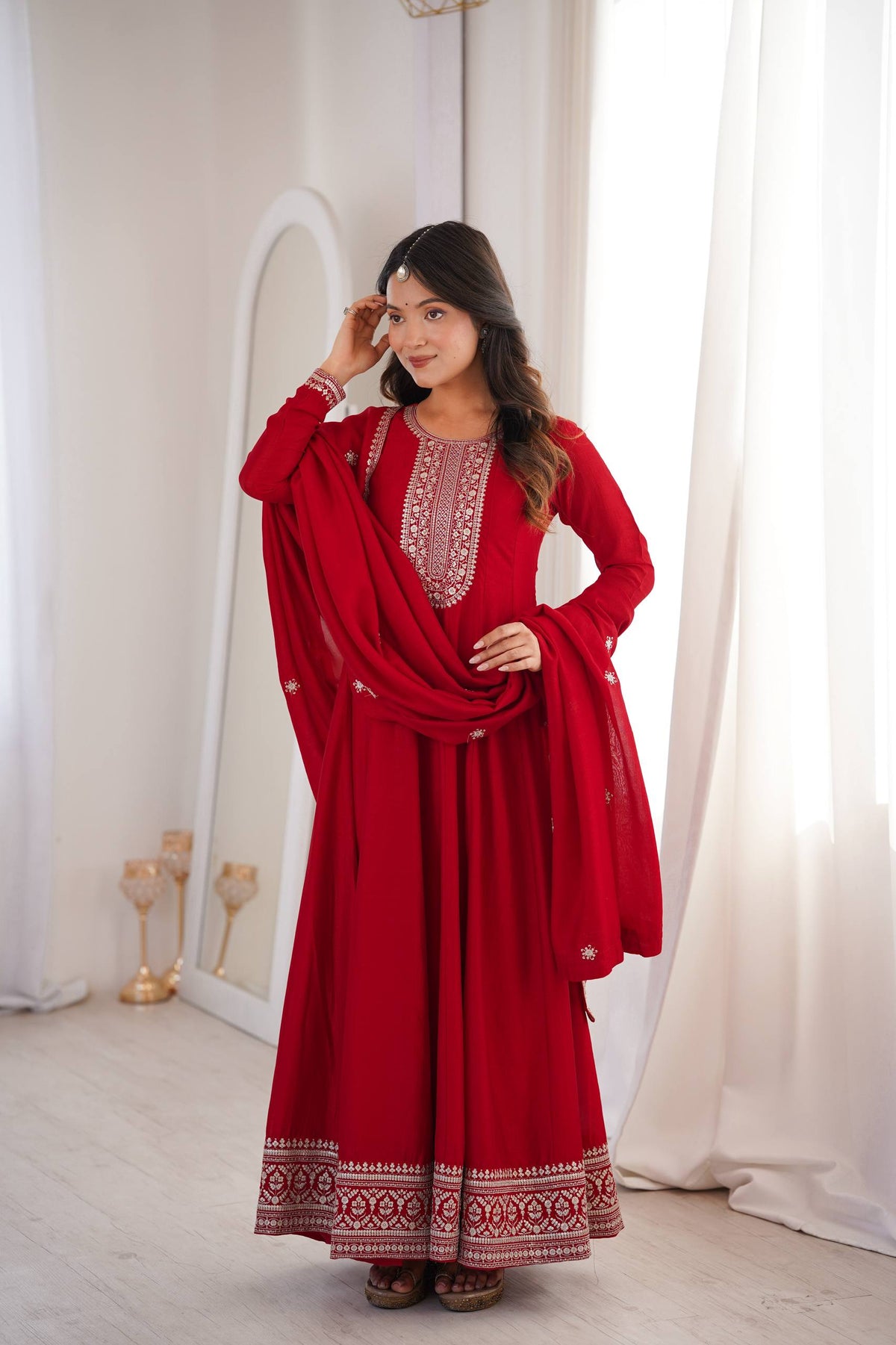 Red Embroidered Anarkali Suit with Dupatta