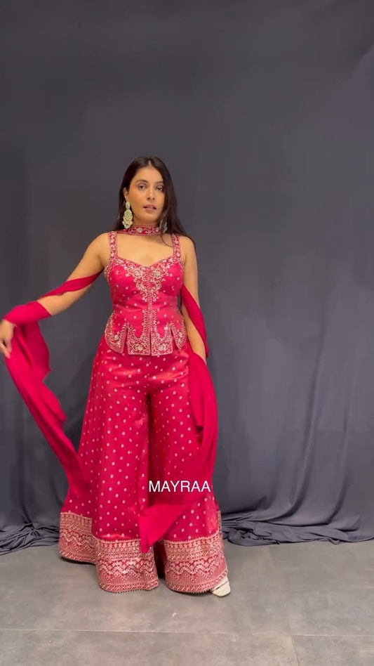 Rani Pink Embroidered Peplum Sharara Set