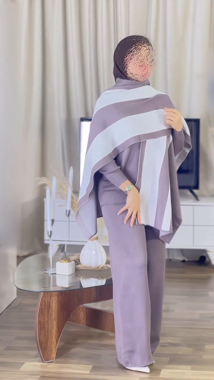 Modest Knit Co-Ord Set with Draped Overlay Shaw
