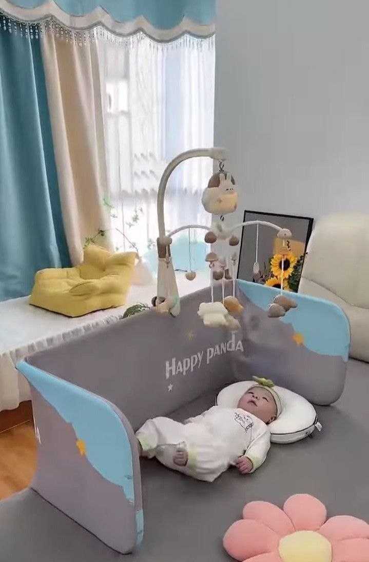 Happy Panda Soft Baby Playpen with Padded Mat and Hanging Mobile