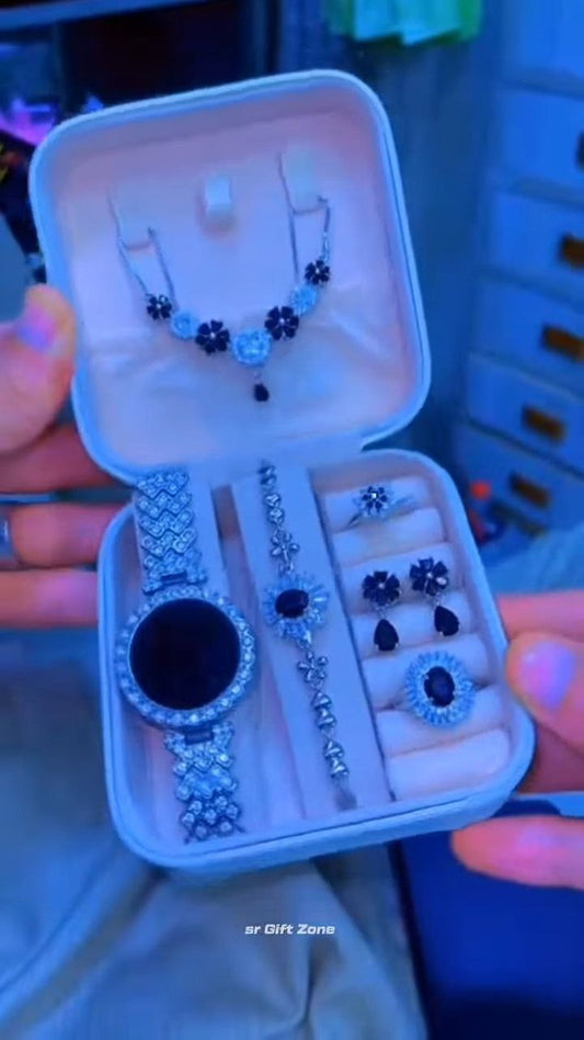 Luxury Black Stone Jewelry & Watch Gift Set
