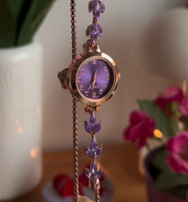 Purple Crystal Chain Wrist Watch for Women