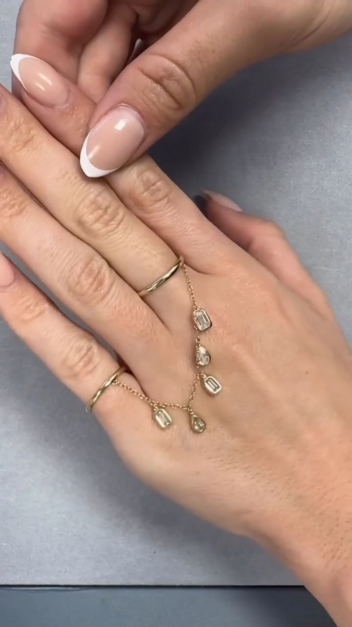 Delicate Hand Chain Ring with Mini Charm Drops