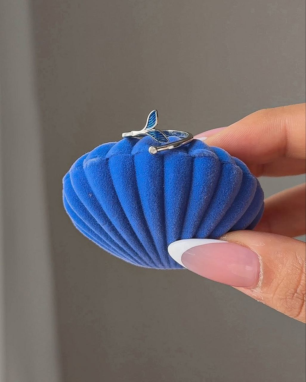 Blue Enamel Mermaid Tail Necklace and Ring Set