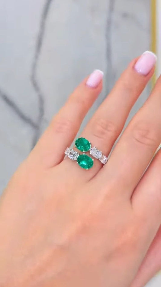 Dual Emerald Oval Stone Diamond-Style Ring