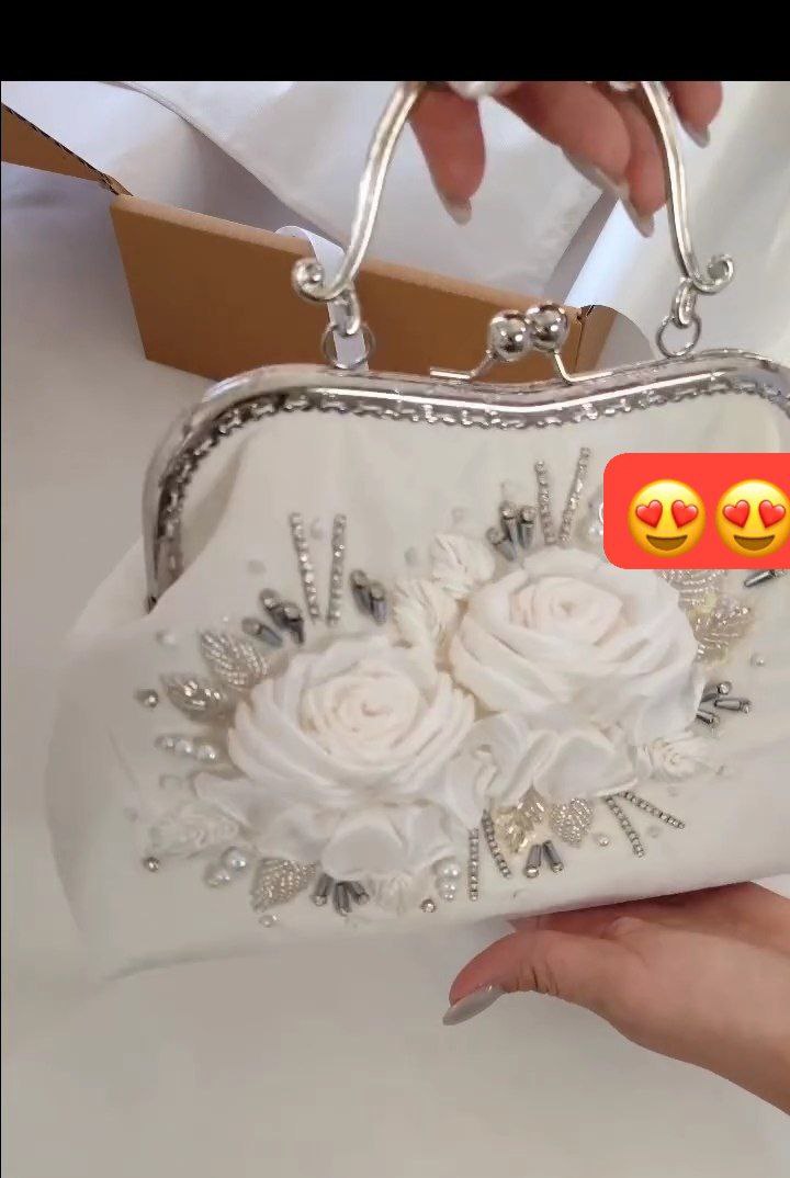Elegant Floral Embroidered Clutch with Top Handle