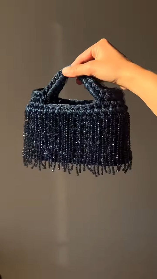 Beaded Fringe Mini Handbag with Braided Handle