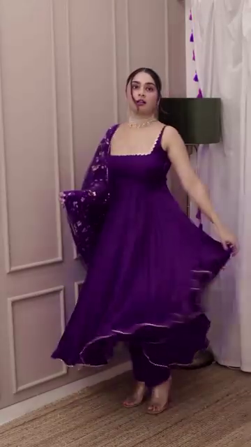 Purple Velvet Anarkali Gown Set with Floral Embroidered Dupatta