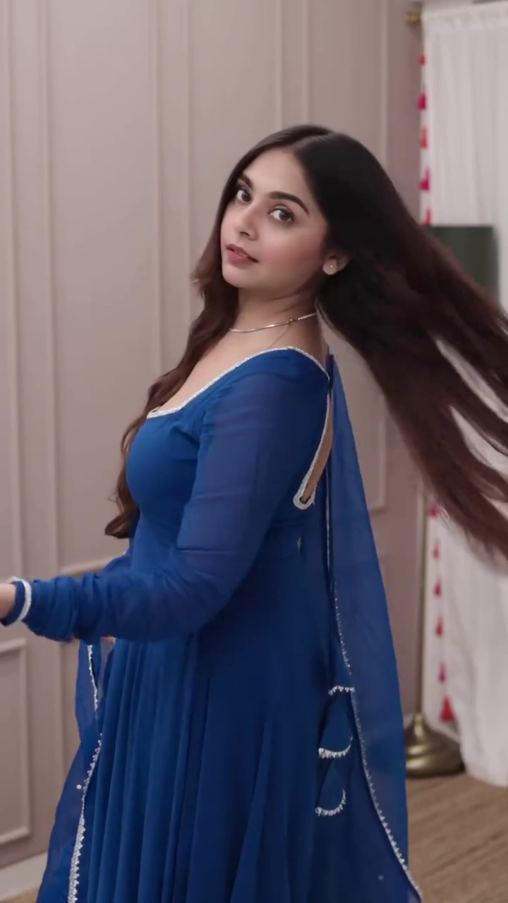 Royal Blue Georgette Anarkali Suit Set with Mirror Lace Dupatta