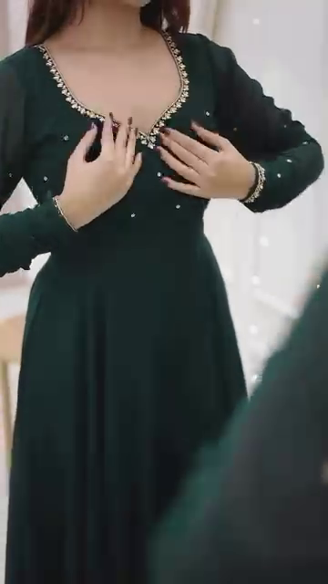Bottle Green Anarkali Gown with Golden Border Detailing