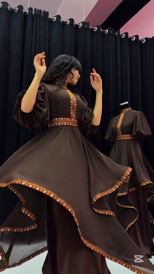 Chocolate Brown Indo-Western Flared Kurta Set