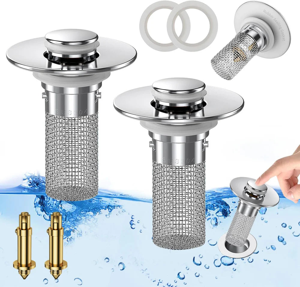 Upgraded Universal Bathroom Sink Stopper with Built-in Filter