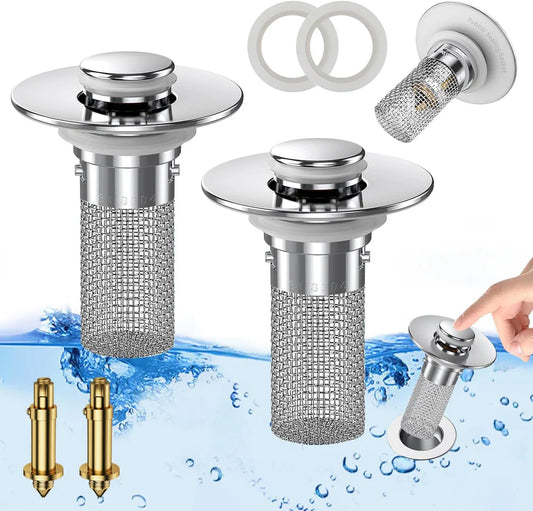Upgraded Universal Bathroom Sink Stopper with Built-in Filter
