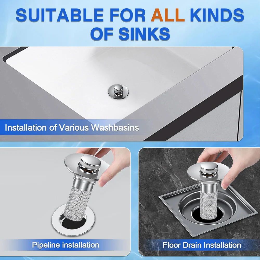 Upgraded Universal Bathroom Sink Stopper with Built-in Filter