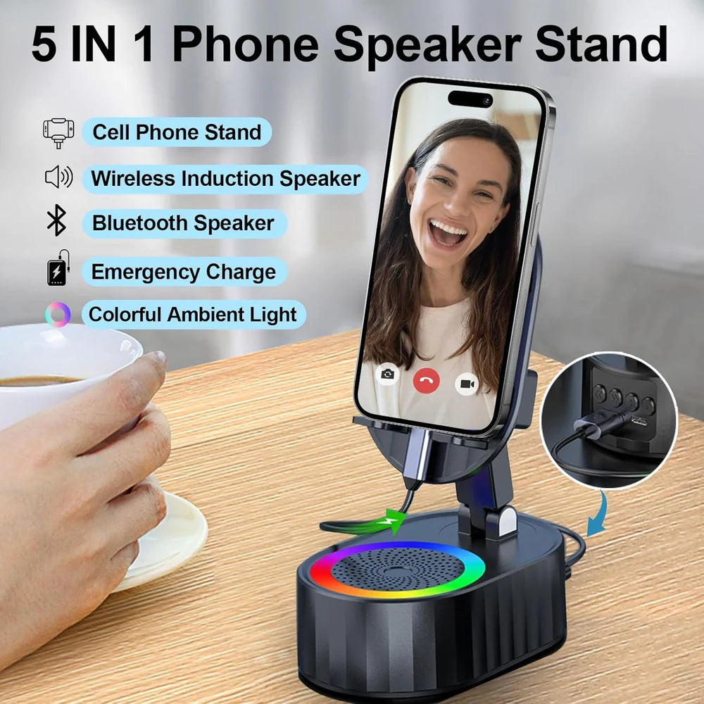 Wireless Charging Phone Stand with Built-in Bluetooth Speaker
