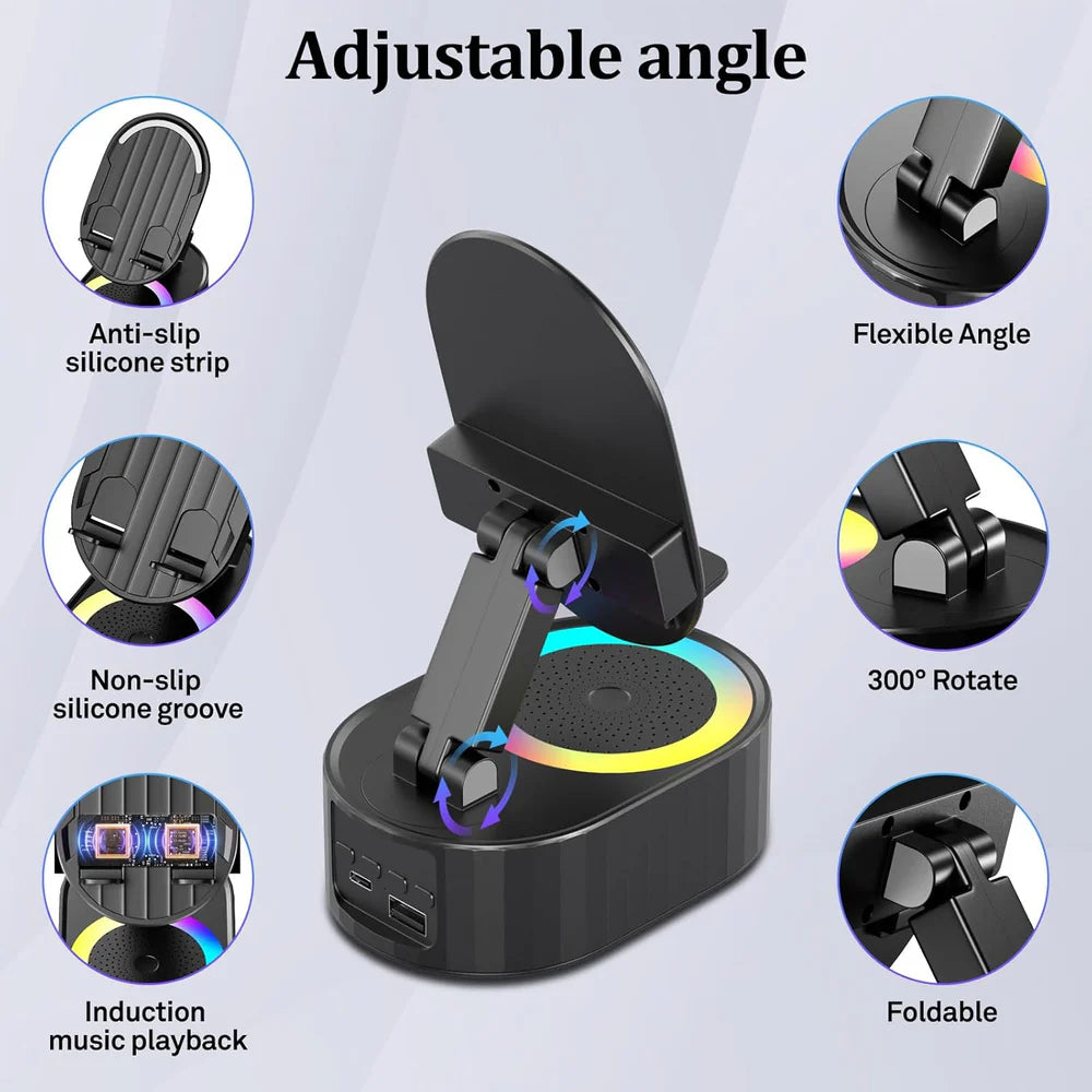 Wireless Charging Phone Stand with Built-in Bluetooth Speaker