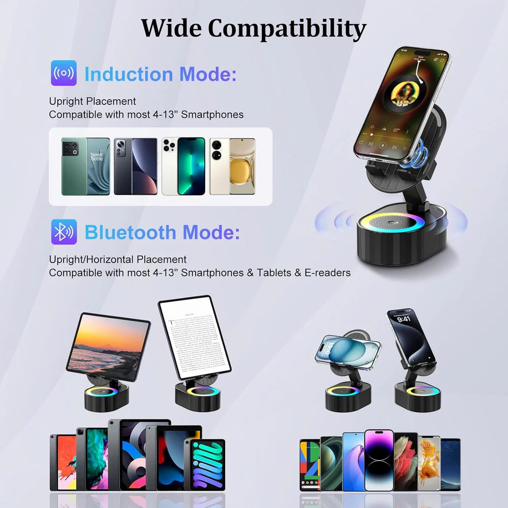 Wireless Charging Phone Stand with Built-in Bluetooth Speaker