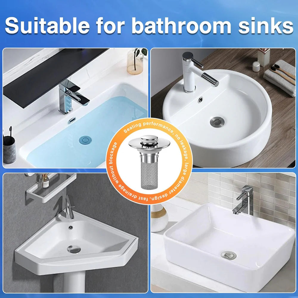 Upgraded Universal Bathroom Sink Stopper with Built-in Filter
