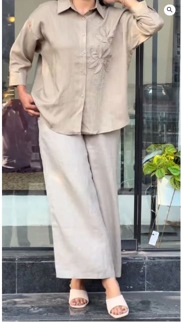 Modern Linen Floral Applique Co-Ord Set
