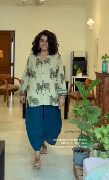 Pichwai Inspired Cow Print Pure Cotton Anti-Fit Shirt