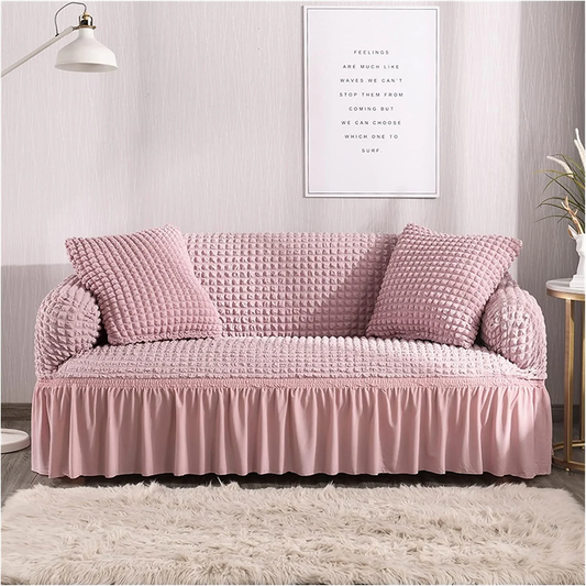 Waffle Textured Stretch Sofa Cover with Skirt