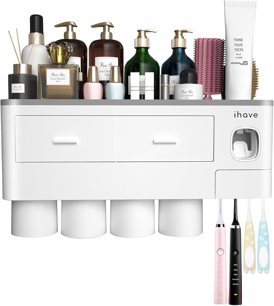 Wall-Mounted Toothbrush & Cup Organizer with Upside-Down Cup Design